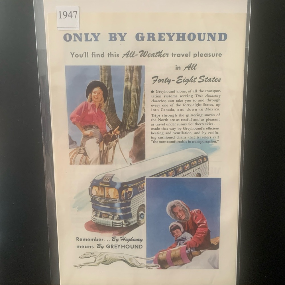 Vintage 1947 Greyhound All Weather Travel Pleasure in 48 States Ad Advertisement